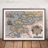 Alte Karte von Zeeland von Ortelius, 1584: Rotterdam, Antwerpen, Delft, Triton, Segelschiffe 