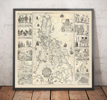 Ancienne carte des Philippines en 1734 par Pedro Murillo Velarde - Luzon, Manille, Mindanao, Palawan, Bisayas, Sulu Archipelago