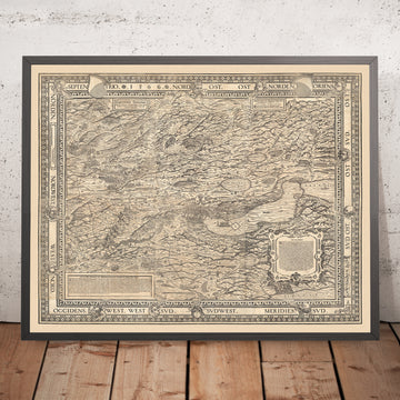 Mappa monocromatica antica del Canton di Zurigo di Murer, 1566: Winterthur, Lago di Zurigo, Montagne 