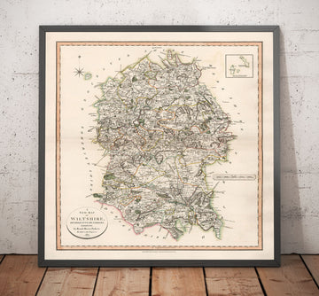 Antica mappa del Wiltshire nel 1801 di John Cary - Swindon, Salisbury, Marlborough, Stonehenge, Trowbridge 