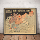 Alte Karte von Deutschland nach dem Zweiten Weltkrieg - Ost- & Westdeutschland Potsdamer Konferenz Besatzungsdiagramm 
