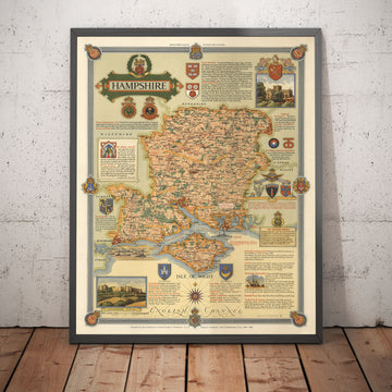 Alte Karte von Hampshire im Jahr 1947 von Ernest Clegg - Southampton, Isle of Wight, Portsmouth, Bournemouth, Winchester 