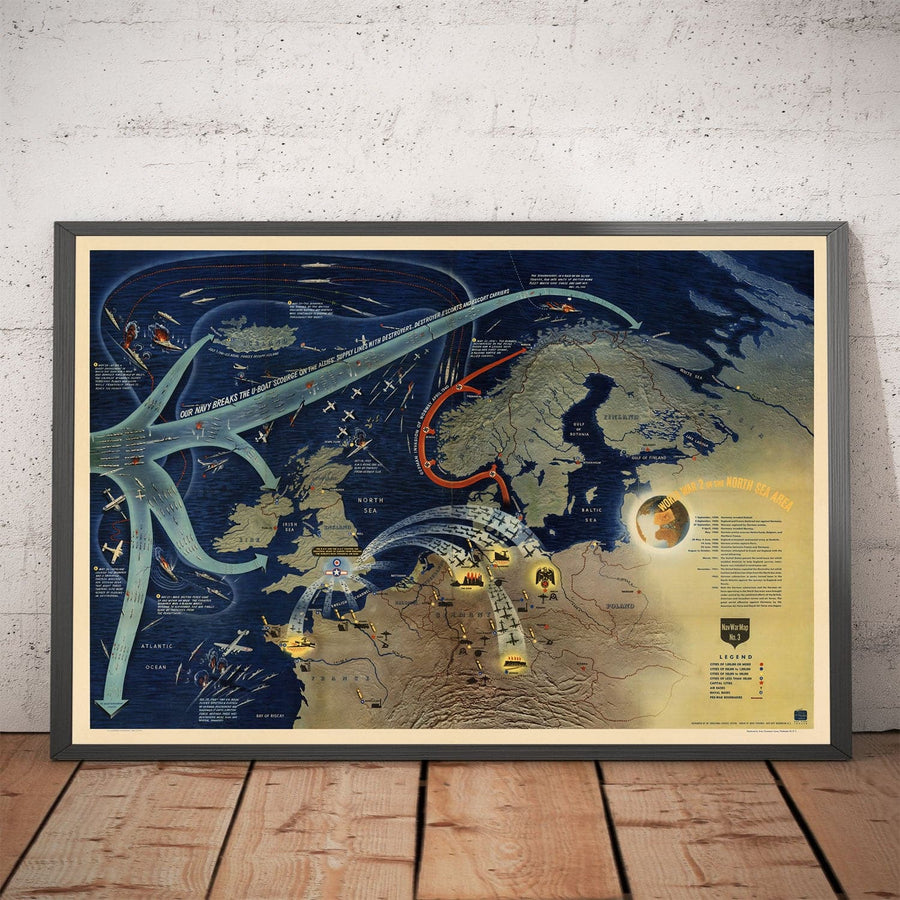 NavWarMap Nr. 3 - Alte Weltkrieg 2 Karte, 1944 - Westfront, Alliierte gegen Nazi - US Navy Bildungs- & Propagandakarte 