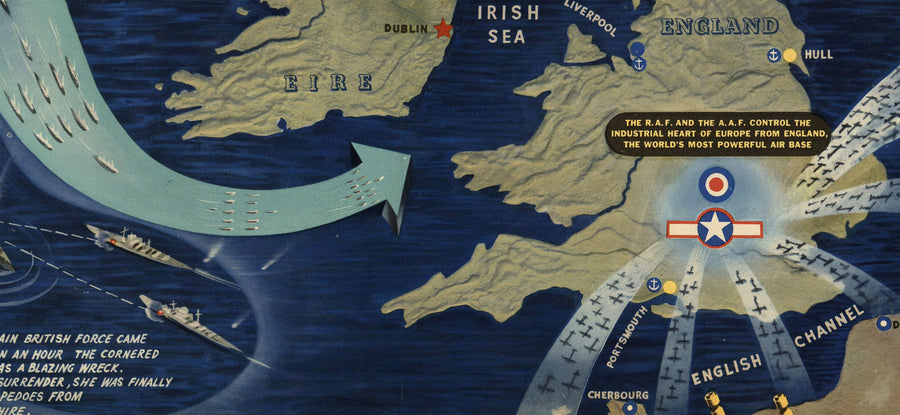 NavWarMap Nr. 3 - Alte Weltkrieg 2 Karte, 1944 - Westfront, Alliierte gegen Nazi - US Navy Bildungs- & Propagandakarte 