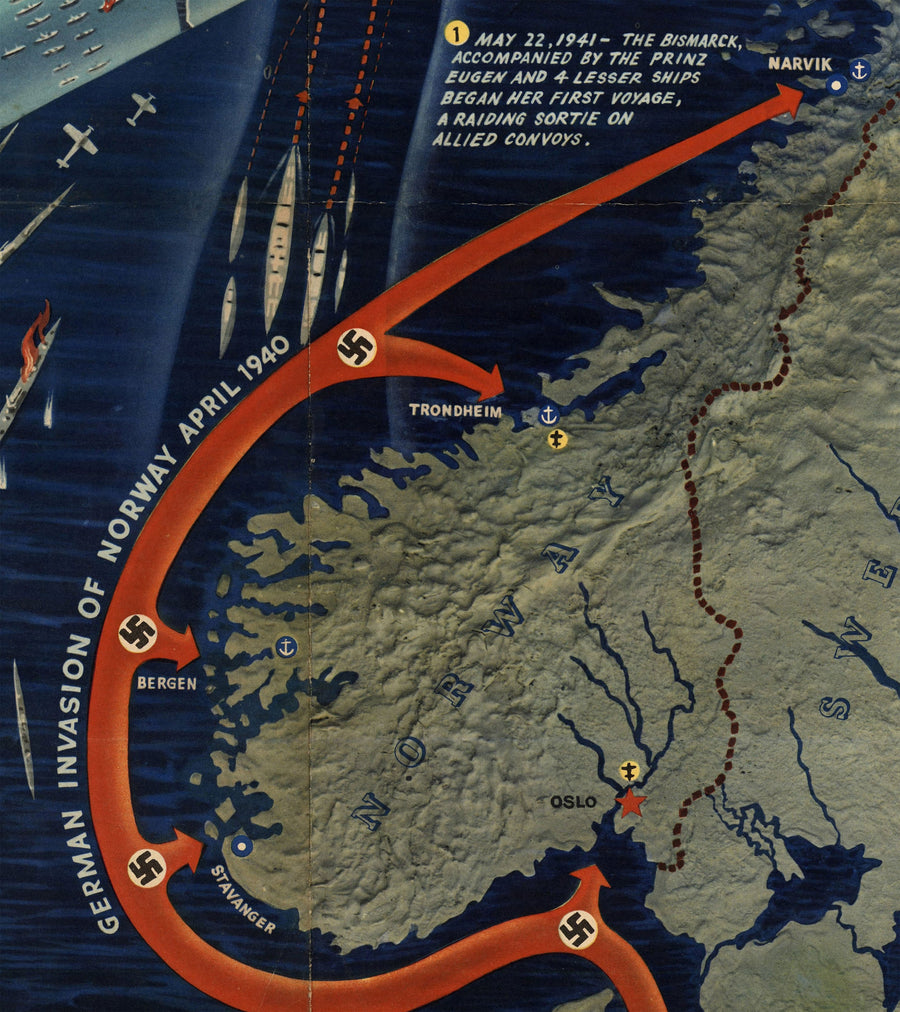 NavWarMap Nr. 3 - Alte Weltkrieg 2 Karte, 1944 - Westfront, Alliierte gegen Nazi - US Navy Bildungs- & Propagandakarte 