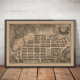 Antiguo mapa de New Town, Edimburgo en 1821 por James Kirkwood - Calton Hill, Queen Street, York Place, Prince Street, Great King Street