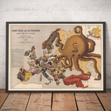 Mapa satírico antiguo de Europa, 1900 por Fredrick Rose - John Bull Propaganda Serio-Comic, Octopus Nikolai II Imperio Ruso