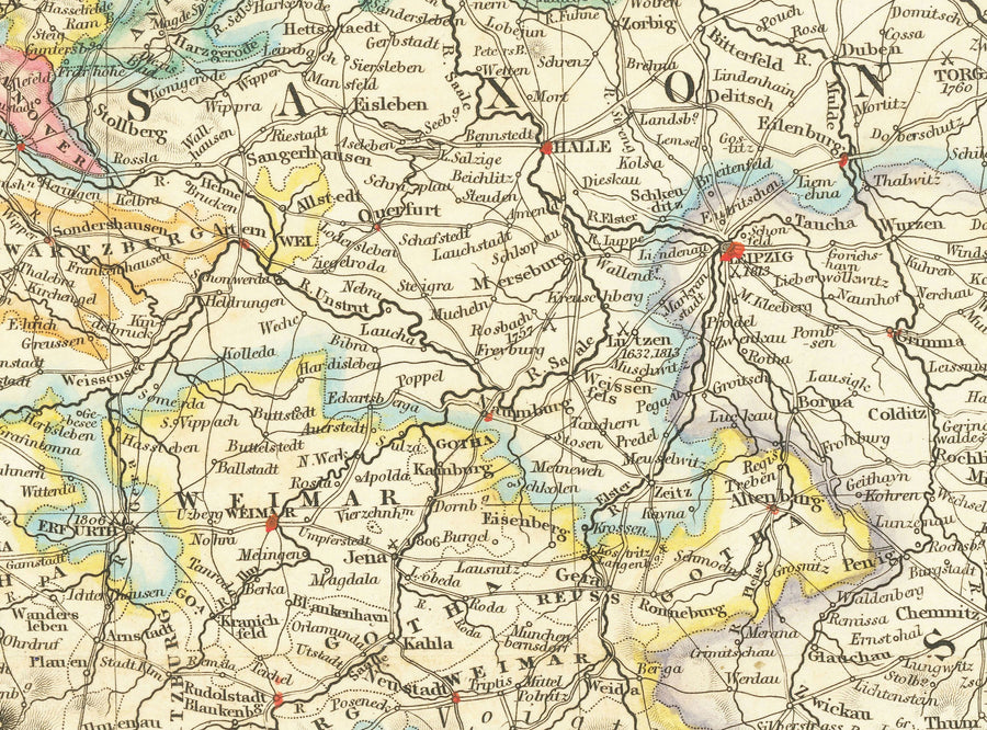 Mappa antica della Germania occidentale di John Arrowsmith nel 1862 - Berlino, Monaco, Stoccarda, Hannover, Norimberga, Francoforte 