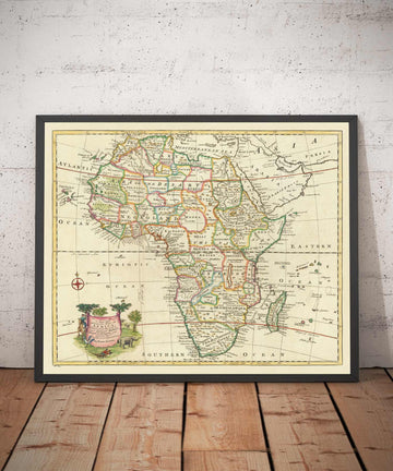 Seltene alte Karte von Afrika, 1747 von Emanuel Bowen - Vor-Kolonial, handkoloriert - Sklavenhandel, Negroland, Äthiopien, Barbarei, Nubien 