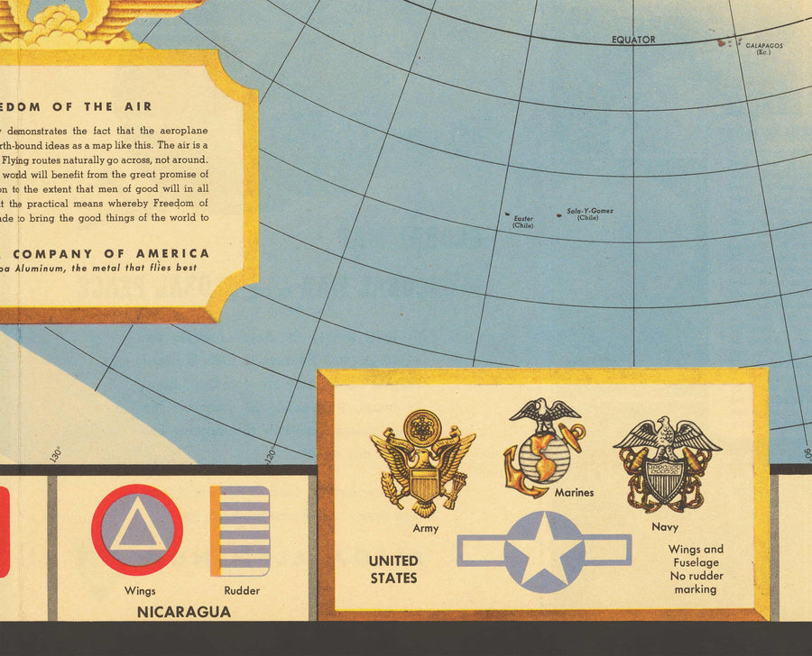 Alter Luftwaffen-Weltkarte, 1943 - Emblem, Insignien, Rundelschema - Flugzeuge und Luftfahrtgeschichte 