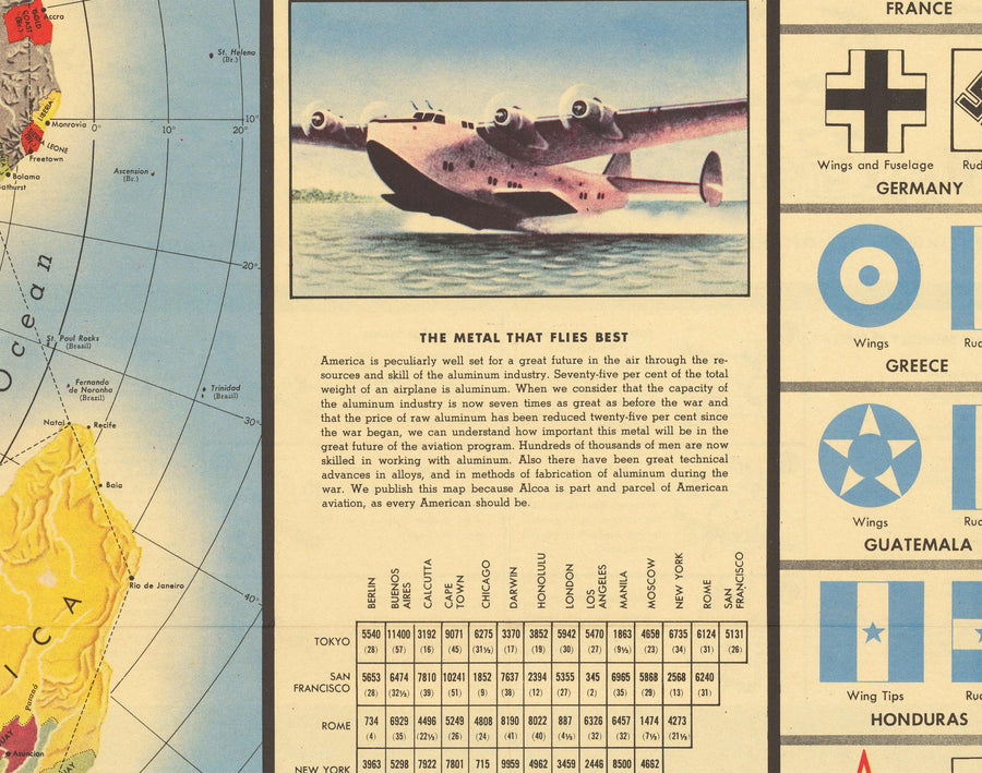 Alter Luftwaffen-Weltkarte, 1943 - Emblem, Insignien, Rundelschema - Flugzeuge und Luftfahrtgeschichte 