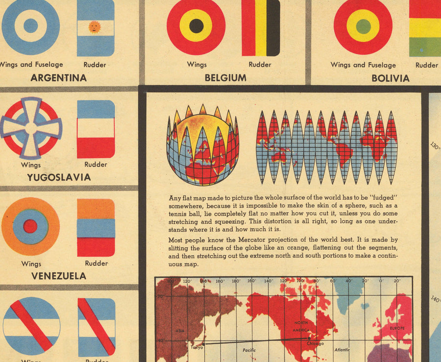 Alter Luftwaffen-Weltkarte, 1943 - Emblem, Insignien, Rundelschema - Flugzeuge und Luftfahrtgeschichte 