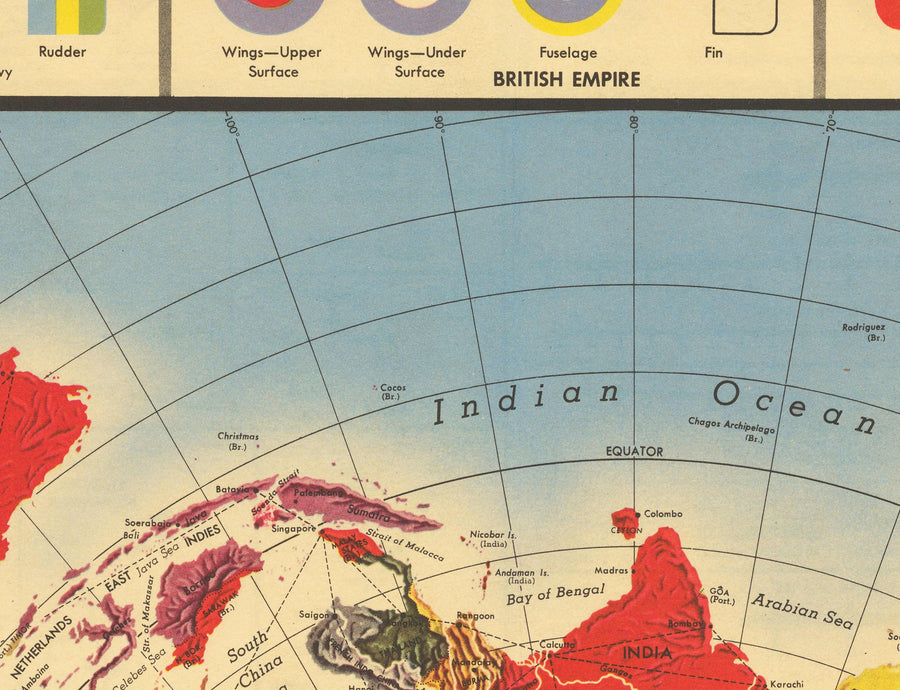 Alter Luftwaffen-Weltkarte, 1943 - Emblem, Insignien, Rundelschema - Flugzeuge und Luftfahrtgeschichte 