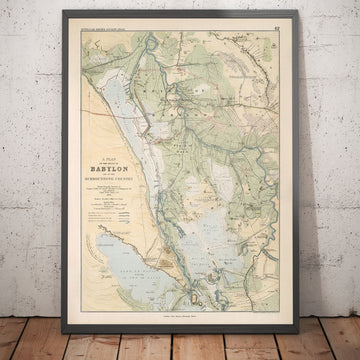 Mappa antica della città di Babilonia nel 1874 di William Smith - Iraq, Impero Babilonese, Fiume Eufrate, Hillah 
