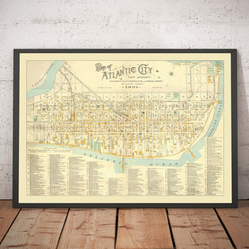 Alte Karte von Atlantic City, New Jersey, im Jahr 1891 von AY Lee - Promenade, Pazifik, Baltisch, Atlantik, Delaware Avenue 