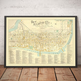 Ancienne carte d'Atlantic City, New Jersey, en 1891 par AY Lee - Boardwalk, Pacific, Baltic, Atlantic, Delaware Avenue