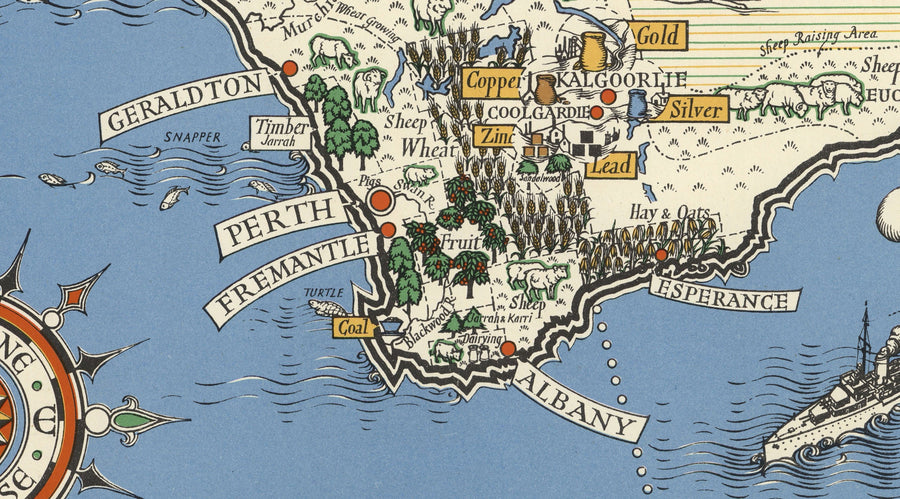 Alte Karte von Australien, 1942 von Max Gill - Weltkrieg 2 Karte der natürlichen und industriellen Ressourcen 