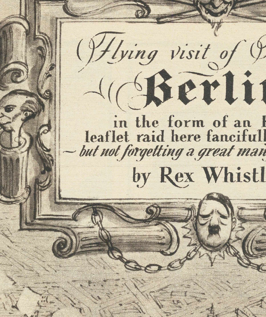 Mapa antiguo de Berlín, 1939 por Rex Whistler - Propaganda satírica de la Segunda Guerra Mundial - Hitler, Goebbels, Querubs, Diosa Britannia