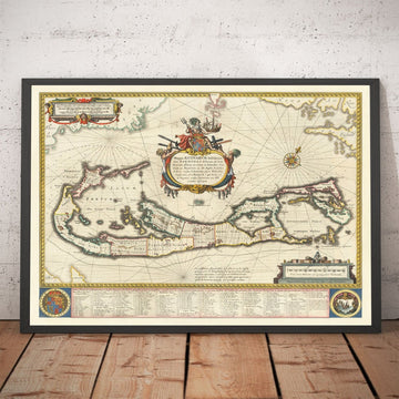 Antica mappa delle Bermuda, 1640 di Willem Blaeu - Tribù e parrocchie delle Somers Isles 
