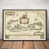 Old Map of Bermuda, 1640 by Willem Blaeu - Somers Isles Tribes & Parishes