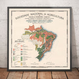 Mapa antiguo de Brasil Agrología, 1908 - Agricultura, Geología, Rocas, Suelo - Río, Porto Alegre, Amazonas