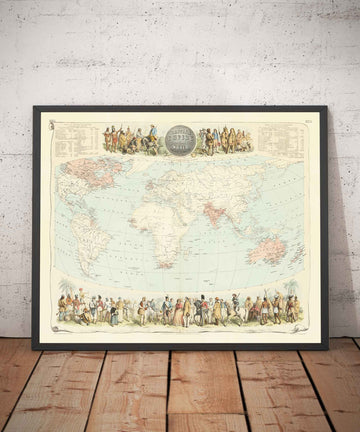 Antigua Mapa del Mundo del Imperio Británico, 1872 por Fullarton - Habitantes y Población, Commonwealth, Colonialismo 