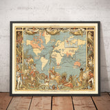Mapa del mundo del antiguo Imperio Británico, 1886 - Gráfico de la pared del Jubileo de la Reina Victoria por el "Graphic" 