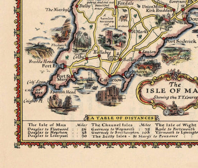 Viejo Mapa de Coche de Islas Británicas - Isla de Wight, Scilly, Hombre, Jersey, Guernsey