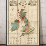 Mappa della geologia e dei fossili delle Isole Britanniche, 1854, di A.K. Johnston ed Edward Forbes - Regno Unito, Scozia, Irlanda, Paleontologia 
