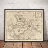 Ancien tableau de navigation des îles britanniques, 1752 par Page & Mount - Ports, distances de navigation en ligues, Manche 