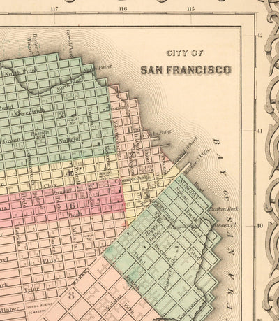 Ancienne carte de la Californie 1860, Colton - San Francisco, Los Angeles, San Diego, Santa Clara, Fresno, San Jose