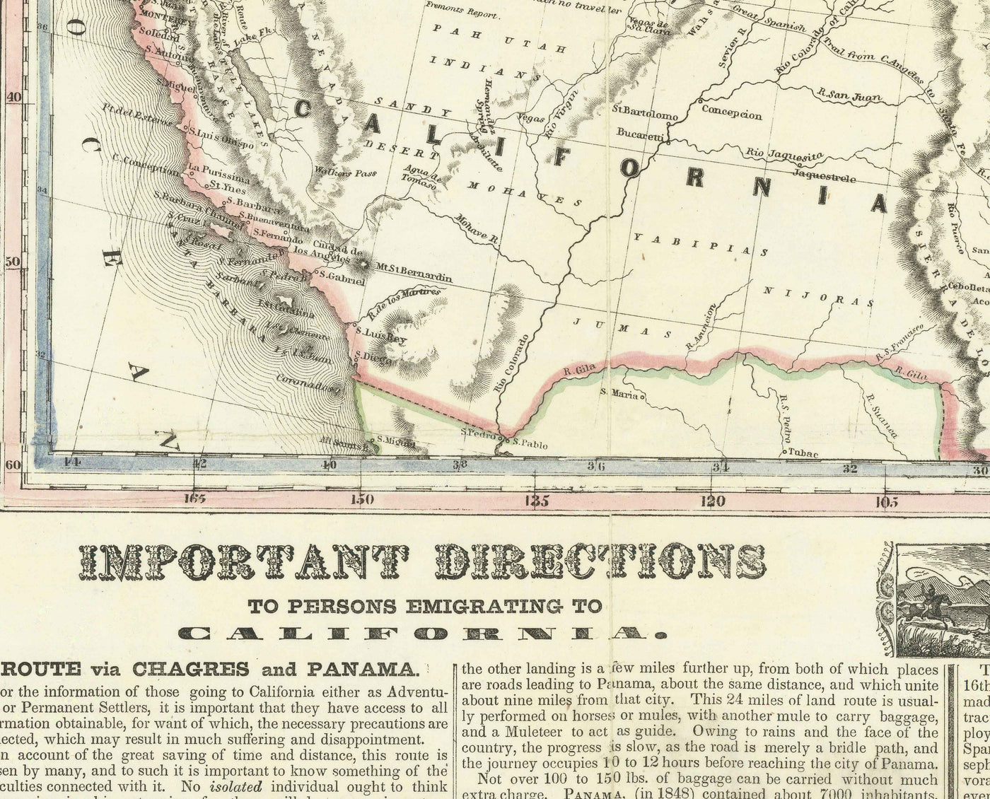 Alte Karte des Goldrausches in Kalifornien 1849 von Ensign & Thayer - Alter Westen, Sacramento, New Mexico, Oregon, Texas