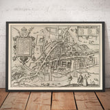 Old Map of Cambridge and University Colleges, 1575 by Georg Braun - Trinity, Kings, Queens, Clare