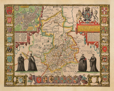 Alte Karte von Cambridgeshire, 1611 von John Speed ​​- Cambridge, Peterborough, Wisbech, St. Neans