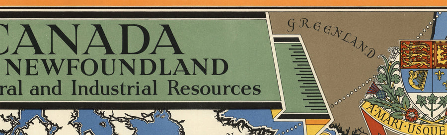Alte Karte von Kanada, 1942 von Max Gill - Zweiter Weltkrieg Karte der natürlichen und industriellen Ressourcen 