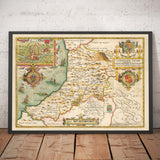 Mappa Antica di Ceredigion Galles, 1611 di John Speed - Cardiganshire, Aberystwyth, Cardigan 