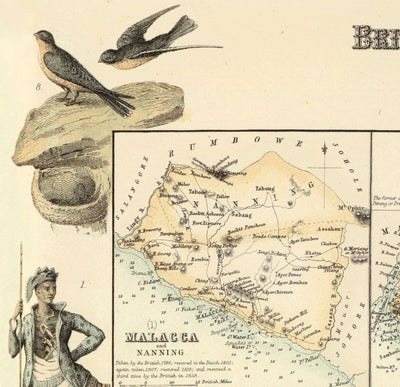 Antiguo mapa de las posesiones británicas en el Océano Índico, 1872 por Fullarton - Malasia, Penang, Singapur, Sri Lanka, Malaca