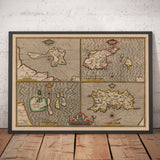 Old Map of Channel Isles, 1611 by John Speed - Jersey, Guernsey, Farne Islands, Holy Island