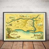 Mappa antica di Chicago, 1833 di Stelzer & Conley - 350 abitanti. Città - Lago Michigan, centro città, fiume Chicago 
