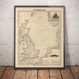 Ancienne carte du cabillaud de la mer du Nord, 1883 par O.T. Olsen - Pêche du cabillaud, répartition, frai, etc.