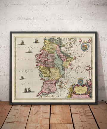 Mapa antiguo de Connacht, Irlanda en 1665 por Joan Blaeu - Connaught, Galway, Sligo, Mayo, Leitrim, Clare, West Eire