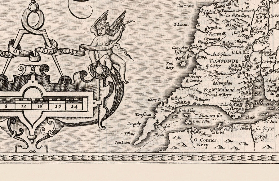 Alter monochromer Plan von Connacht, Irland 1611 von John Speed - Galway, Sligo, Mayo, Leitrim, Clare 
