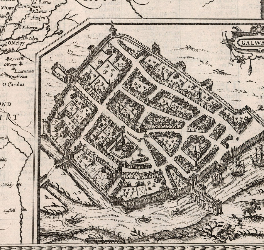 Alter monochromer Plan von Connacht, Irland 1611 von John Speed - Galway, Sligo, Mayo, Leitrim, Clare 