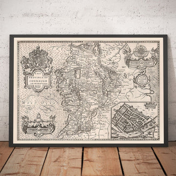 Mappa monocromatica antica del Connacht, Irlanda 1611 di John Speed - Galway, Sligo, Mayo, Leitrim, Clare 