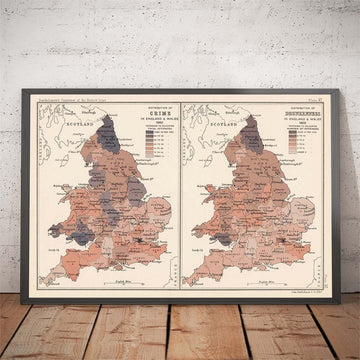 Old Map of Crime & Drunkenness in England and Wales, 1904 - Great Britain 1901 Census & Demographics