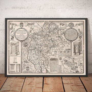 Old Map of Cumbria, 1611 by John Speed - Cumberland, Carlisle, Keswick, Lake District, Windermere, Picts & Hadrian&