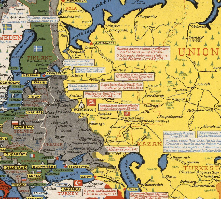 Alte Weltkrieg 2 Karte - "Datierte Ereignisse" WW2 Historische Bildungsdiagramm von Stanley Turner 