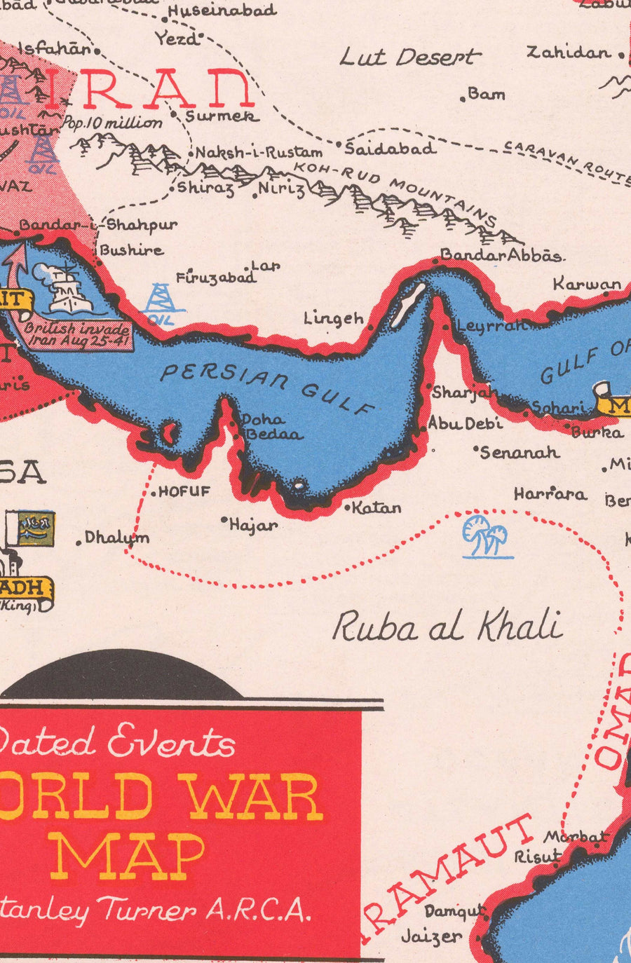 Alter Weltkrieg 2 Karte, 1942 von Stanley Turner - "Datierte Ereignisse" WW2 Geschichtsdiagramm 
