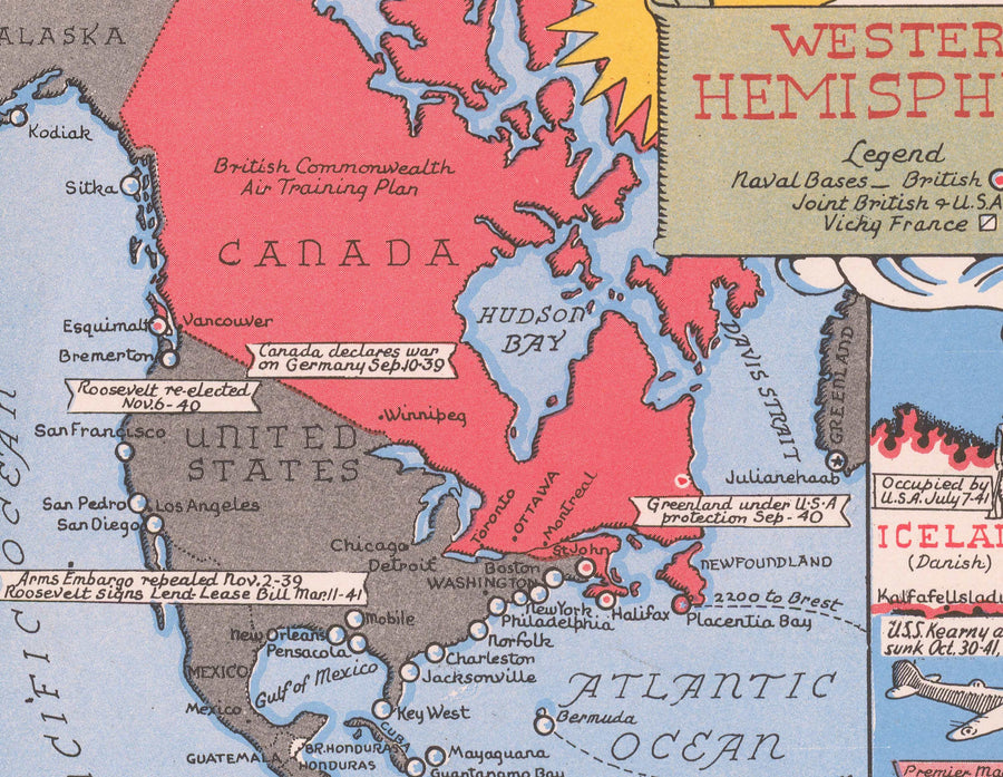 Alter Weltkrieg 2 Karte, 1942 von Stanley Turner - "Datierte Ereignisse" WW2 Geschichtsdiagramm 