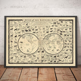 Ancienne carte des chiens, 1936 - Atlas mondial des races - Terrier, Bulldog, Carlin, Berger allemand, Husky, Retriever, Chien de berger